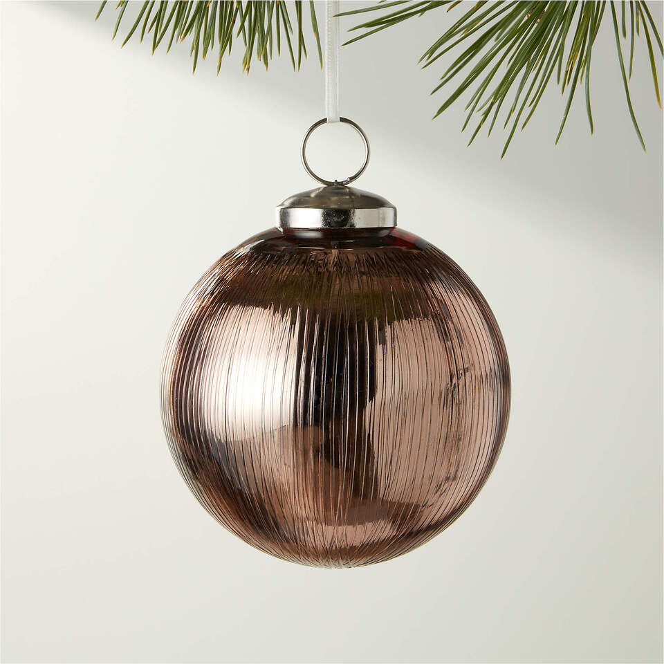 Etch Copper Ribbed Glass Ball Christmas Ornament 4'' | CB2 UAE