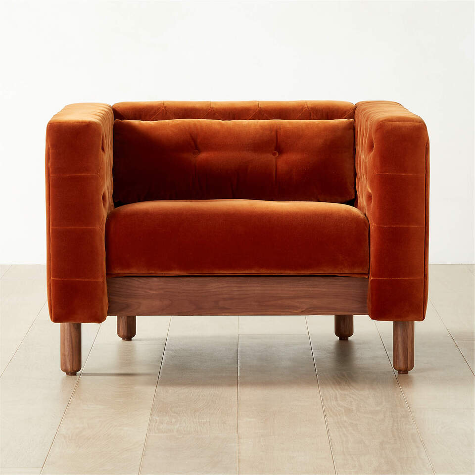 Burnt Umber Isabella Chair West Elm Marconi Tufted Rust Velvet