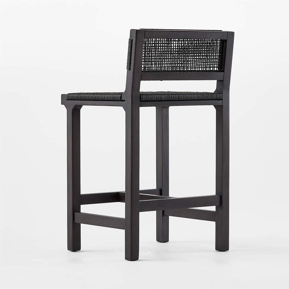 Wrapped Modern Black Leather Counter Stool | CB2 UAE