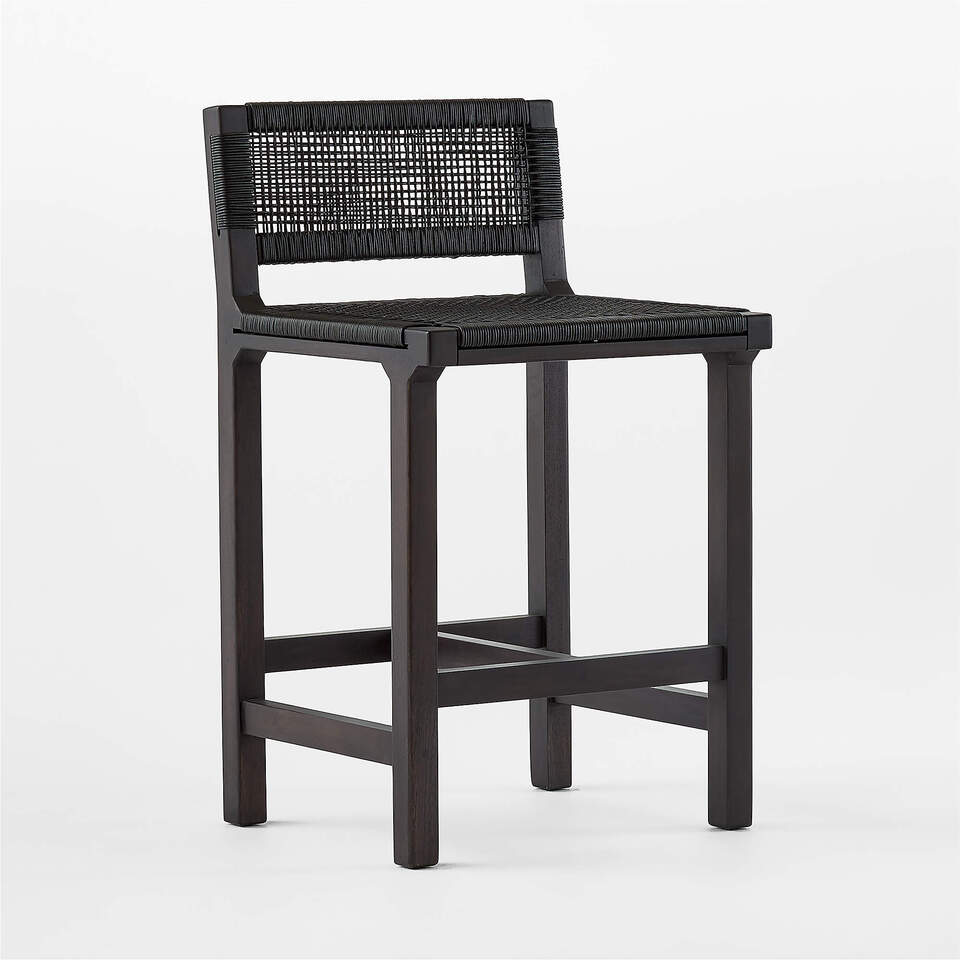 Wrapped Modern Black Leather Counter Stool | CB2 UAE