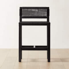 Cb2 Inesse Counter Stool Wrapped Modern Black Leather Counter Stool | CB2 UAE